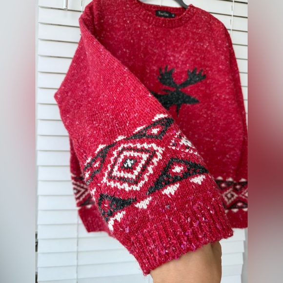 Vintage True Grit Alpine Moose Sweater Fair Isle Christmas Red XL Phoebe Buffay - Picture 7 of 13
